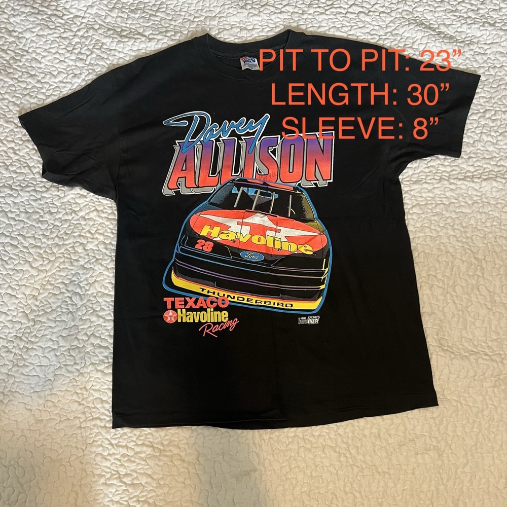 Vintage Davey Allison Shirt 90s NASCAR Racing Neon Texaco Havoline Hanes XL